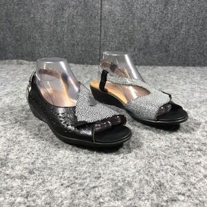 Ziera Womens 10.5 Black Leather Slingback Wedge Sandals Comfort